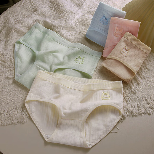 Simple cotton underwear for women 100% cotton 7A antibacterial inner profile, comfortable, breathable and skin-friendly women's mid-waist briefs 1 pair - random color L (100-125Jin Jin equals 0.5kg)