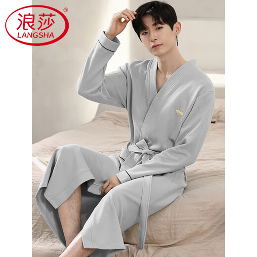 
Langsha waffle bathrobe men's spring and autumn pure cotton medium-length men's nightgown 2025 new absorbent integrated bathrobe LJ16834 3XL [weight 180-200Jin [Jin equals 0.5 kg]]