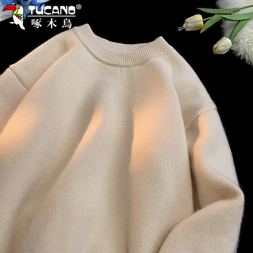 Woodpecker (TUCANO) sweater winter men's velvet thickened casual sweater with woolen clothes inside solid color soft waxy bottoming shirt