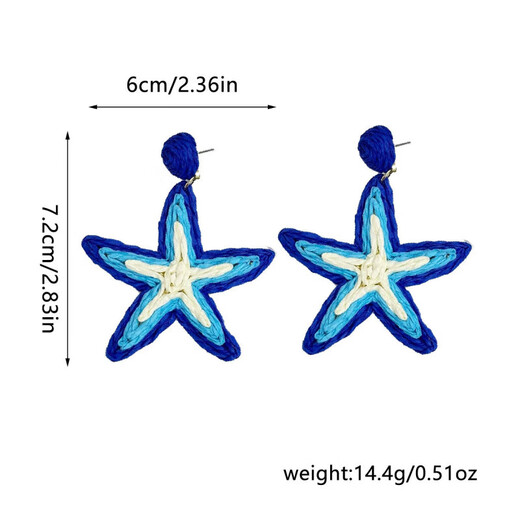 Hand-woven spring new starfish earrings seaside vacation ins style earrings fashion exaggerated earrings blue starfish