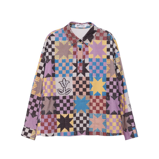 MOVEUP 2025 winter new style. FUN series pure cotton half-door tube interesting printed short shirt for women Peach Pink S