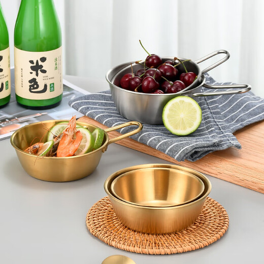 304 stainless steel Korean rice wine bowl, rice bowl, rice wine bowl with handle, special hot and cold wine bowl for restaurants, cooking bowl 304 rice wine bowl - with single handle - gold 12CM