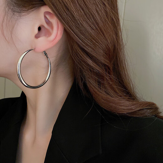 Silver Needle Plain Circle Earrings European and American Simple High-end Earrings Fashion Versatile Niche Design Earrings for Women Wholesale Silver Needle - Silver