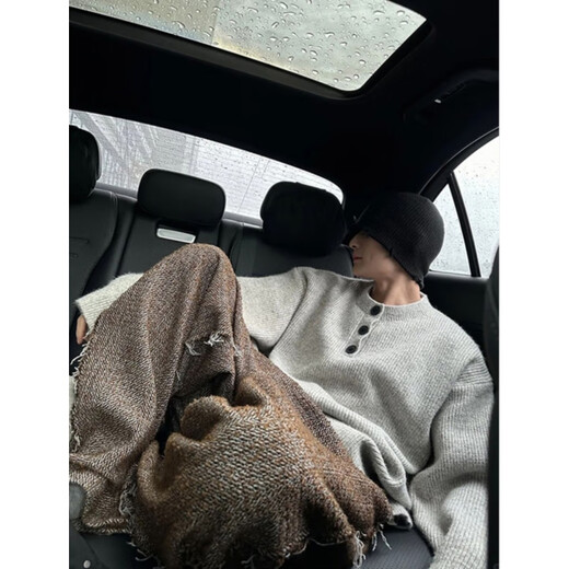 Yiran's knitted sweater for men in autumn and winter new style American lazy style retro Henry collar cleanfit high-end sweater for men gray XL recommended 115-140Jin Jin equals 0.5 kg