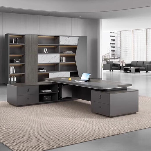 Light luxury boss desk and chair combination office simple modern CEO computer desk large desk executive desk 2.0 boss desk + 2.4 bookcase