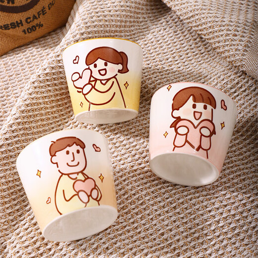 Ceramic drinking cup, healthy underglaze color, creative home parent-child cartoon, cute 2025 new high-looking mug, girl style Heyun cup 230ML 1 piece