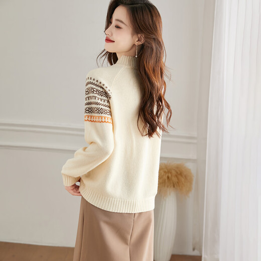 Shexi (Srcr) 100% sheep wool half turtleneck jacquard knitted bottoming sweater for women with autumn and winter thick woolen sweater