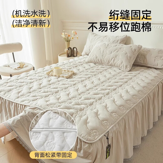 Cotton bed skirt single piece 100 pure cotton edge bedspread household mattress protector washable bed cover three-piece set Baby blue skin-friendly cotton soft and breathable 180CM*200CM bed skirt single piece