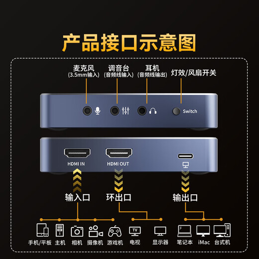 阿卡西斯（acasis）视频采集卡4K60Hz高清直播HDMI线索尼相机直播Switch2适用手机平板iPad电脑游戏直播伴侣VC-009Pro