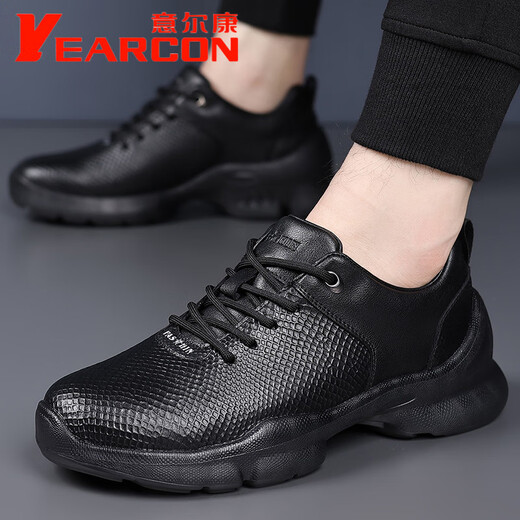 Yierkang Yierkang Herrenschuhe im Herbst Neues echtes Leder atmungsaktivem bedruckten lässigen Lederschuhen weicher Sohle Sohle schockabsorbierende Sportschuhe Schwarz DF-9926 39