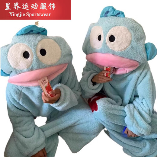 Kaooseen Big Mouth Ugly Fish Coral Velvet One-piece Pajamas for Women Cartoon Thickened Warm Pajamas for Men Large Size Hooded Funny Winter Funny Big Head Fish Pajamas + Shoes M XL Height 168-185C