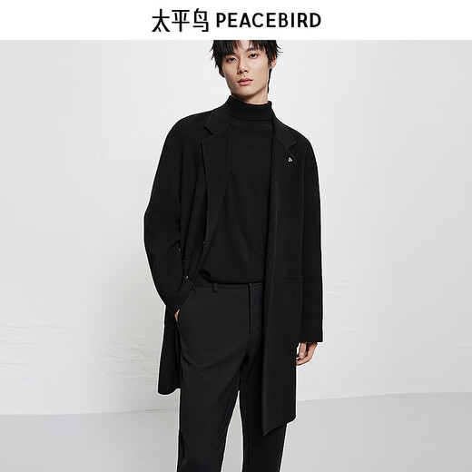 PEACEBIRD Men's Shopping Mall Same Style Warm Wool Woolen Coat Winter Mid-Length Coat B1AAF4206 Black 1 M