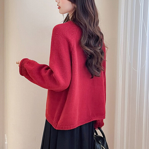 TonLion 2025, осенне-зимняя атмосфера, простой кардиган с круглым вырезом, женская вязаная куртка, качественный красный свитер, женский белый цвет