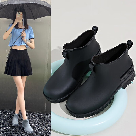 时尚短筒防水防滑雨鞋女低帮雨靴厨房工作洗车胶鞋夏季户外涉水鞋 2023黑色 单层 【标准码】 39 (245mm)
