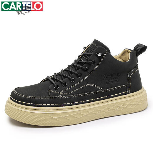 Cartell High Top Herrenschuhe Sommer Casual Board Schuhe 2025 Neue echte Lederschuhe Herren Martin Boots WQ9920-E Schwarz 39