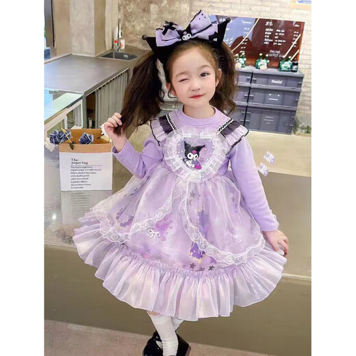 G.duck Little Yellow Duck Girls' Skirt Lolita Style Puff Skirt Dress New Princess Kuromi 25 Autumn and Spring Style 304+Spring and Autumn Five-Pointed Star Kuromi Purple 90 Small - Suitable for heights under 80