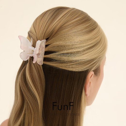 Yingtang FunF/Lefenqi star's same light luxury style bow acetic acid gripper hairpins dance of butterfly shadow aurora pink
