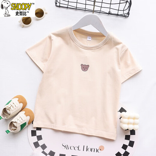 Snoopy small month old parent-child clothing summer family of three and four mother and child baby bomb street T-shirts 2025 new style apricot 66 baby fart clothes