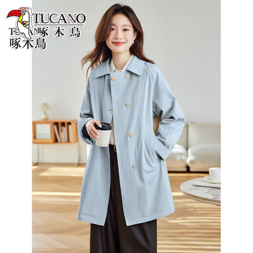 Woodpecker windbreaker jacket for women 2025 spring and autumn new style this year's popular mid-length pure cotton workwear versatile spring top smoke gray blue M 95-110Jin Jin equals 0.5 kg