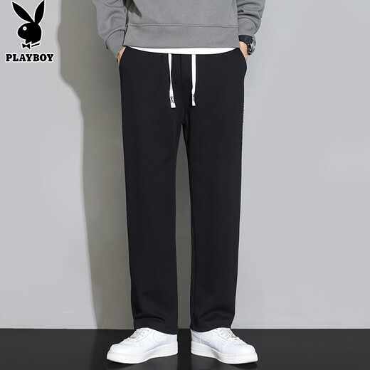 Playboy (PLAYBOY) casual pants men's pants men's autumn and winter wide-leg loose straight sports American sports pants black XL