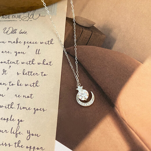 999 Pure Silver Necklace Female Star and Moon Pendant Niche Simple and Versatile Clavicle Chain as a Birthday Gift for Girlfriend Star and Moon Necklace + Brand Gift Box + Certificate