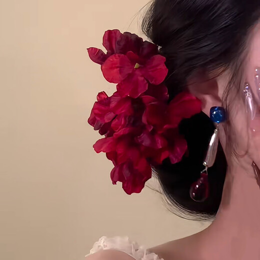 Mengdong Super Fairy Atmosphere Rose Flower Hairpin Women's Hanfu Accessories Red Hairpin Flower Headband Hair Accessories 2025 New Red Flower Hairpin * 1 Overall Approximately 12*8cm