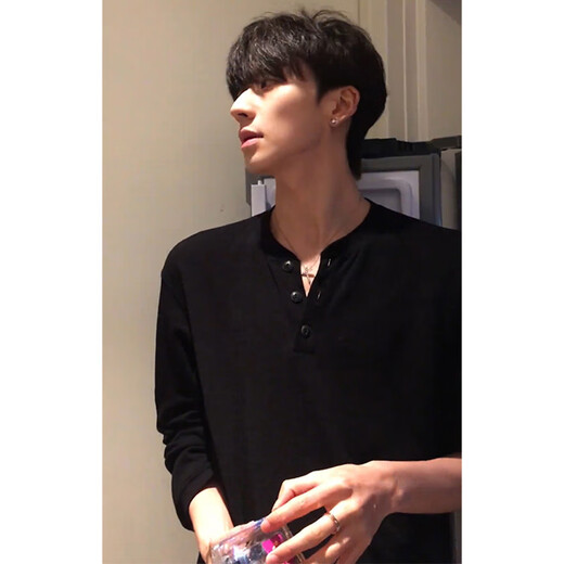 Du Xiaoxian American Henry collar long-sleeved T-shirt men's spring and autumn high-end black sweatshirt cleanfit inner layering shirt black L recommended 100-120Jin Jin equals 0.5 kg