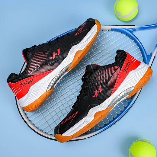 Professional Badminton Shoes Men's High Elasticity Anti-Slip Shock Absorption Competition Badminton Table Tennis Volleyball Tennis Training Shoes Black Red 42