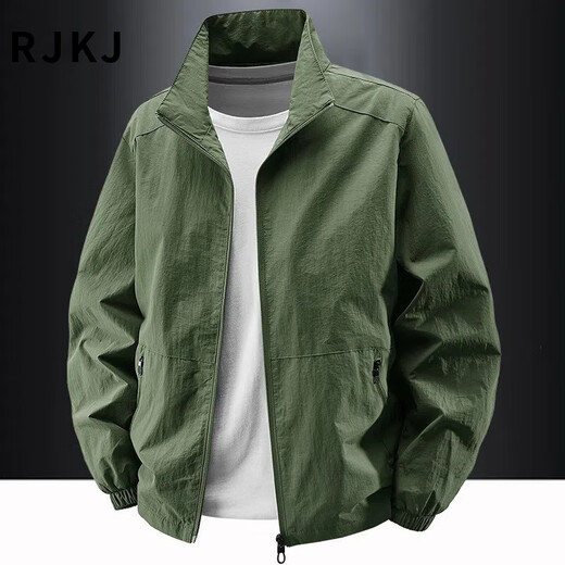 RJKJ Light Luxury Brand Men's Jackets Spring, Autumn and Winter New Outdoor Velvet Casual Stand Collar Trendy Tops Black - Spring and Autumn Regular - 8919 Jacket XL (Recommended 130-145Jin Jin is equal to 0.5kg)