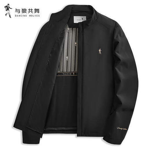 Dances with Wolves Level 4 Waterproof Exquisite Lined Stand Collar Jacket Men's Light Business Commuting Casual Jacket 001 Black L