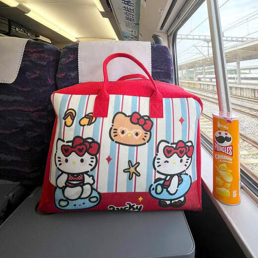 Cartoon felt travel bag storage bag large capacity cute outing luggage trolley case can be used as a must-have red KT cat