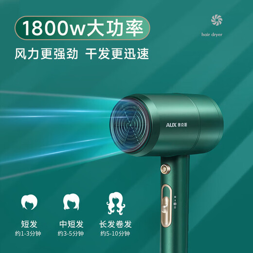 AUX Hair Dryer Home Negative Ions Will Not Damage Hair 1800W High Power High Wind Hair Dryer Dormitory Use Low Power Mini Portable Hair Dryer AH7800 Emerald 1800W