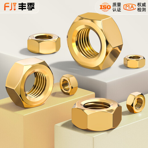 Fengji national standard pure brass nut full copper hexagonal nut screw cap M1M2M3M4M5M6M8M10M12M16M20mm M16 1 piece