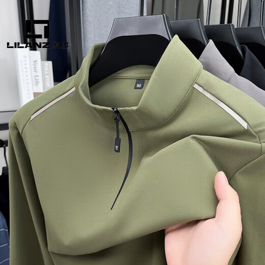 LILANZ official new light luxury high-end half-zip sweatshirt men's stand collar spring and autumn 2026 new solid color fashion flagship official khaki XL