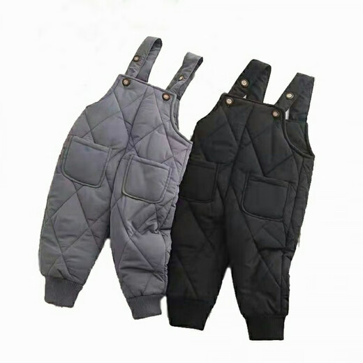 Warm winter baby down cotton overalls for toddlers, quilted and warm, women's outer wear with openable stalls, boys' winter baby thickened cotton pants, down cotton black 100