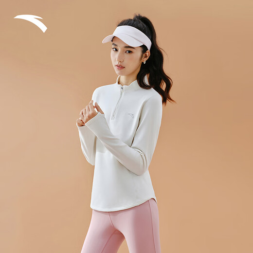 ANTA zero pressure T丨half-zip slim long-sleeved T-shirt for women autumn and winter new velvet running training inner sports top super model T-thin velvet style Yunyu Gray-2 M (female 165)