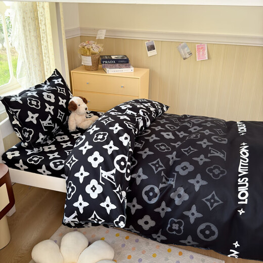 2025 new school season skin-friendly cotton breathable printed aloe vera cotton four-piece set student children dormitory bed three-piece set Superstar skin-friendly fabric moisture-absorbent and breathable bed sheet style 1.8 four-piece set-quilt cover 180x220