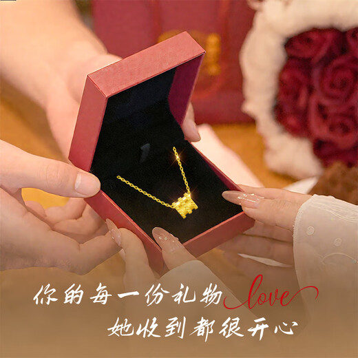 Lao Fengxiang gold pendant jewelry for women, light luxury, small waist transfer bead necklace, female birthday anniversary gift for girlfriend and wife, gold about 0.2g* small waist necklace