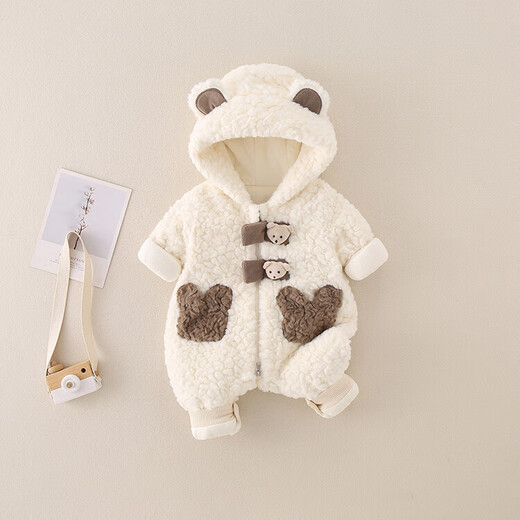 G.DUCKKIDS小黄鸭童装婴儿衣服秋冬加绒新生儿连体衣宝宝冬装棉服毛毛衣外套 杏色 80cm 80码7-11月(建议宝宝75-)cm