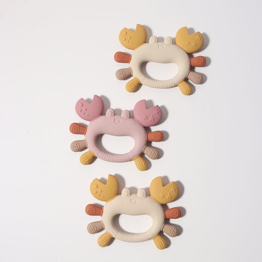 MOONPIE crab teether baby teething stick, anti-eating hand toy 6-12, food grade beige crab