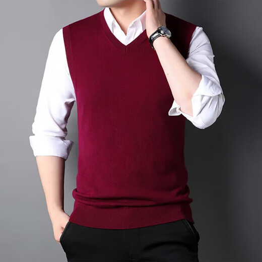 XJSGS international men's high-end brand wool vest men's light luxury heart V-neck knitted wool inner layering shirt high-end dark red spot XL recommended 130-150Jin Jin equals 0.5 kg