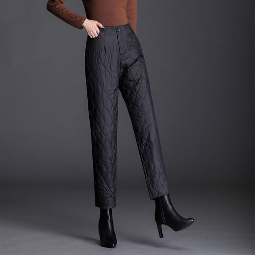 Woodpecker lightweight cotton pants for women, fashionable straight cotton pants for winter, new style, thickened, high-waisted, loose, warm and slim, black M recommended 95-105Jin Jin equals 0.5kg