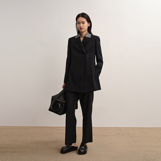 Weniger [gleicher Stil im Einkaufszentrum] 2025 Herbst neuer Pendlerwolle gerade geschnittene Hosen für Frauen 2p9e14380 409 Schwarz und Dunkelblau M.