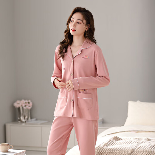 Pyjamas Yiman'an pour les femmes au printemps et à l'automne Coton à manches longues Vêtements de revers à revers pour l'automne et l'hiver, vous pouvez porter un pyjama pour femmes de plus grande taille pour les femmes G7009 L (100-120) Jin [Jin est égal à 0,5 kg]
