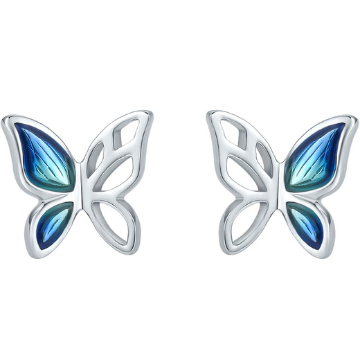 Saturday Fortune PT950 enamel butterfly platinum earrings B0910975, about 1.54g, a pair, birthday gift