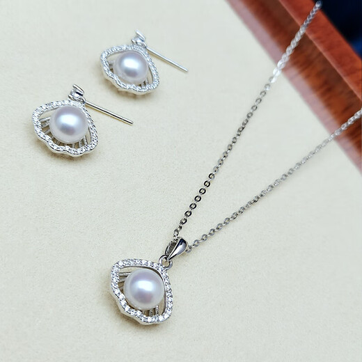 Authentic Pearl Pendant Earrings Set Affordable High-Light Freshwater Pearl Necklace S925 Silver Exquisite Stud Earrings 78mm Silver Style Pendant + S925 Silver Chain