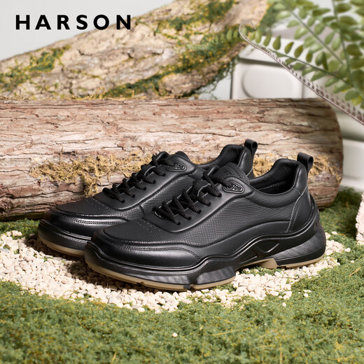 Harson men's casual leather shoes autumn and winter new high-end commuter thick-soled business sports walking shoes black 41