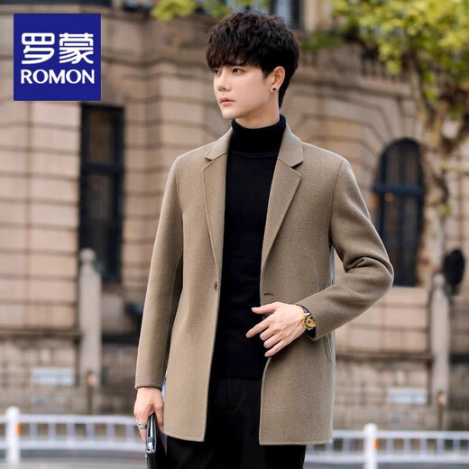 ROMON double-sided woolen coat men's short Korean style suit woolen coat spring and autumn thickened windbreaker men's top black M (110-130Jin Jin is equal to about 0.5 kg)