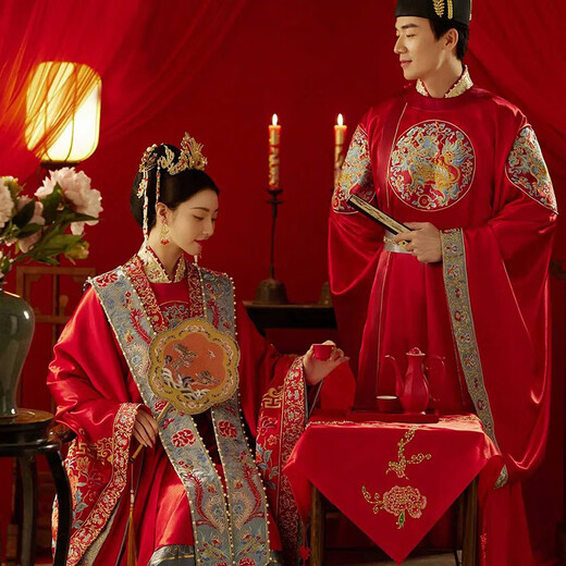 
Xiuhe Family Ming Dynasty wedding dress Han Dynasty ancient wedding dress Han Dynasty ancient wedding dress Han Dynasty newcomer show and phoenix crown summer clothes 085 N-085 men's style equal size