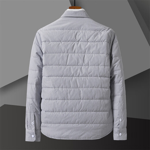 ROMON autumn and winter men's down cotton shirt warm outer wear plaid light lapel top cardigan striped cotton casual houndstooth down cotton shirt 2XL 165Jin Jin equals 0.5 kg to wear below